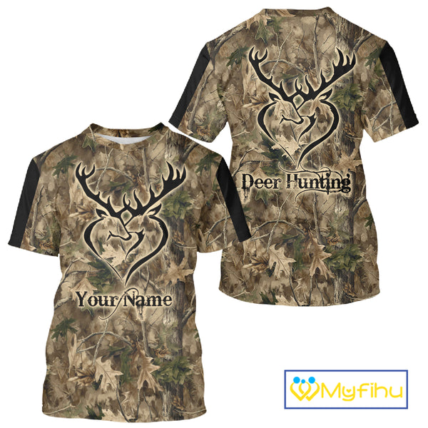 Deer Hunting Camouflage Customize Name 3D All Over Printed Shirts Hunting Outfits for Hunters NBT117