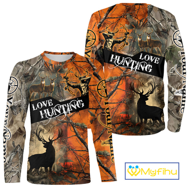 Personalized Deer Hunting Shirt 3D All Over Print Orange Camo Hunting Clothes NBT119