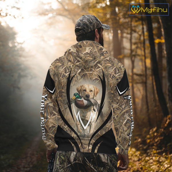 Mallard Duck Hunting Yellow Labrador Retriever Camo 3D Custom Name Shirts, Hunting Gifts NBT220