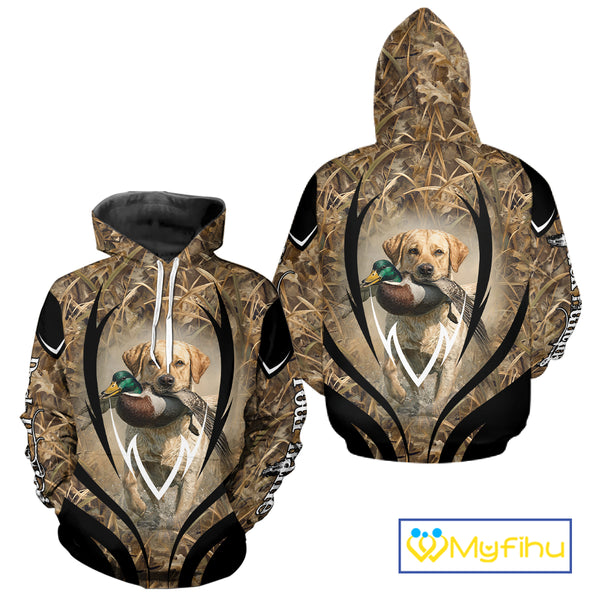 Mallard Duck Hunting Yellow Labrador Retriever Camo 3D Custom Name Shirts, Hunting Gifts NBT220