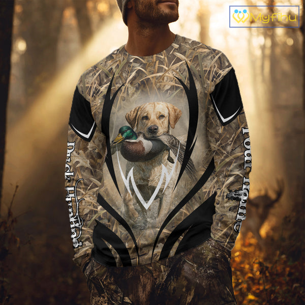 Mallard Duck Hunting Yellow Labrador Retriever Camo 3D Custom Name Shirts, Hunting Gifts NBT220