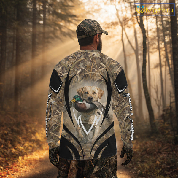 Mallard Duck Hunting Yellow Labrador Retriever Camo 3D Custom Name Shirts, Hunting Gifts NBT220