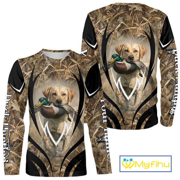 Mallard Duck Hunting Yellow Labrador Retriever Camo 3D Custom Name Shirts, Hunting Gifts NBT220