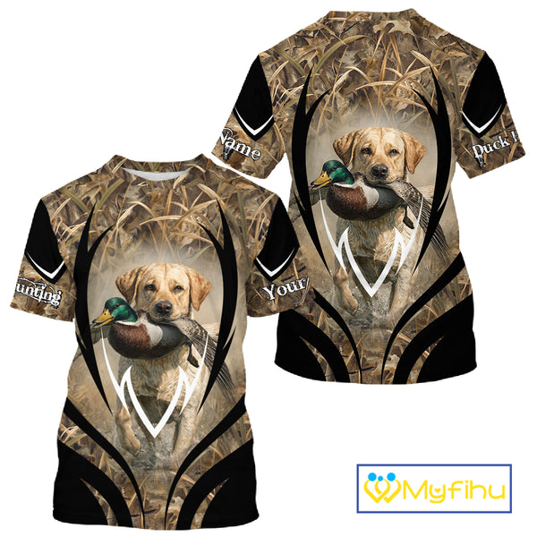 Mallard Duck Hunting Yellow Labrador Retriever Camo 3D Custom Name Shirts, Hunting Gifts NBT220