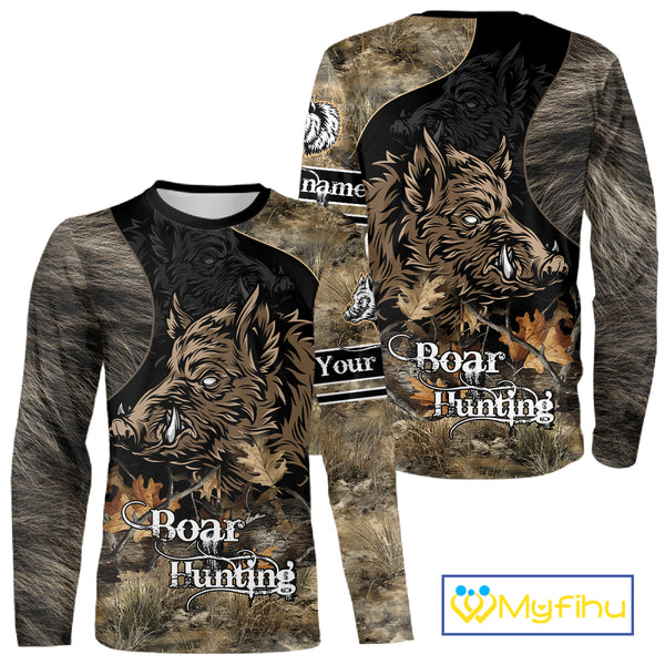 Wild Boar Hunting Camouflage Personalized Shirts for Boar Hunter, Hunting Gifts NBT127