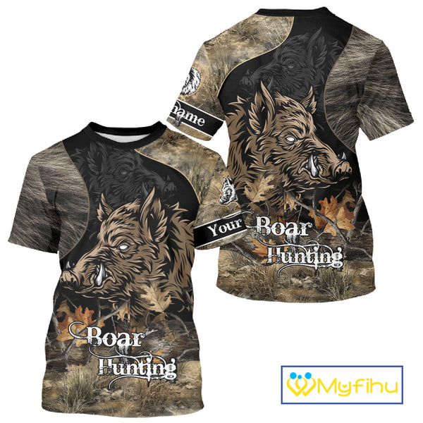 Wild Boar Hunting Camouflage Personalized Shirts for Boar Hunter, Hunting Gifts NBT127