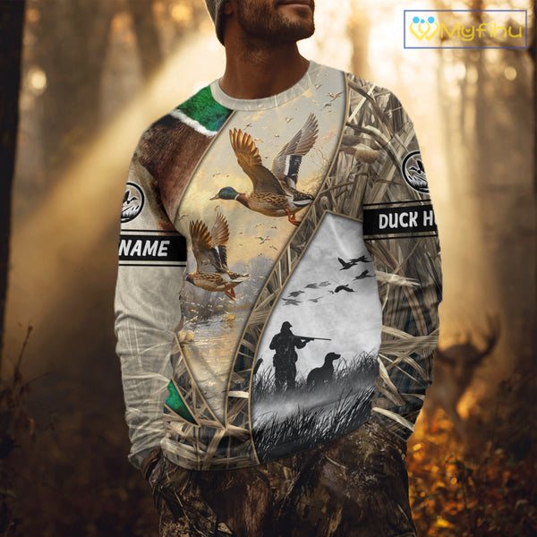 Custom Mallard Duck Hunting Camo 3D Printed Shirts, Personalized Duck Hunting Gifts NBT131