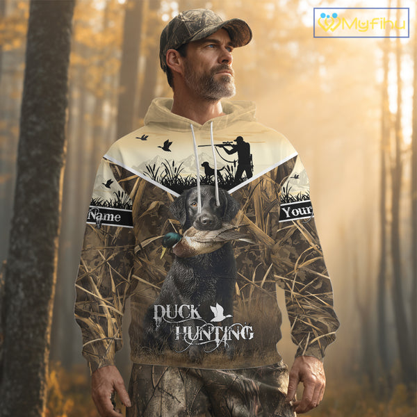 Duck Hunting Camo Shirt with Black Labrador Retriever for Duck Hunter - Best Duck Hunting Gifts NBT136