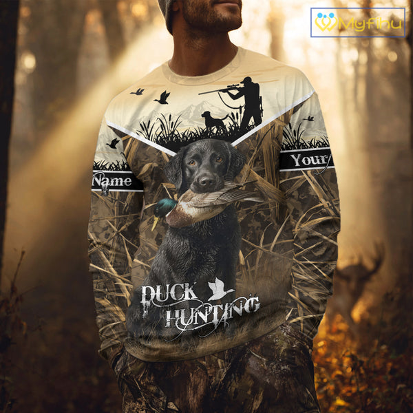 Duck Hunting Camo Shirt with Black Labrador Retriever for Duck Hunter - Best Duck Hunting Gifts NBT136