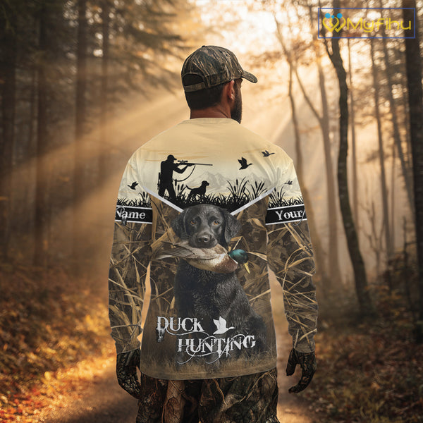 Duck Hunting Camo Shirt with Black Labrador Retriever for Duck Hunter - Best Duck Hunting Gifts NBT136