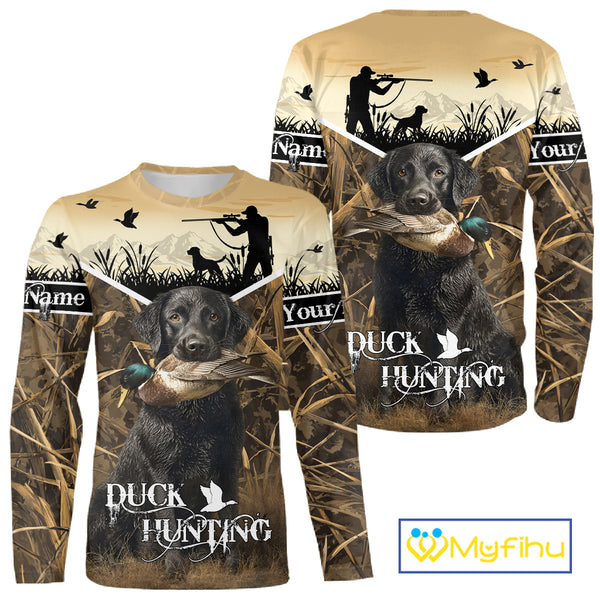 Duck Hunting Camo Shirt with Black Labrador Retriever for Duck Hunter - Best Duck Hunting Gifts NBT136