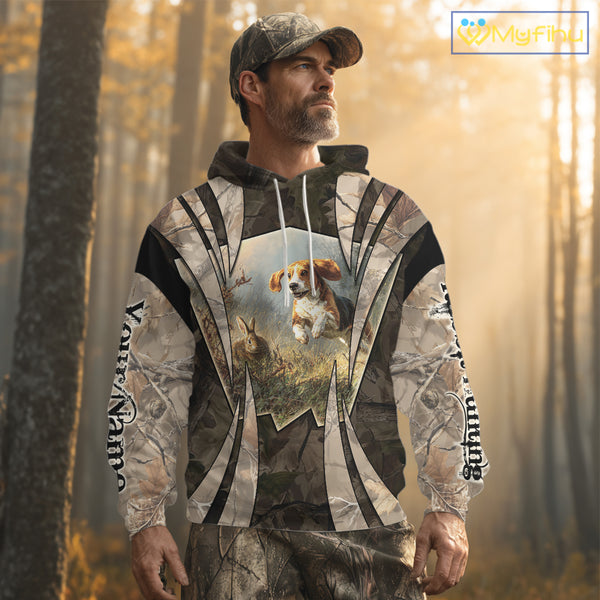 Custom Rabbit Hunting with Beagle 3D Prints Camouflage Shirts, Rabbit Hunting Clothes NBT139