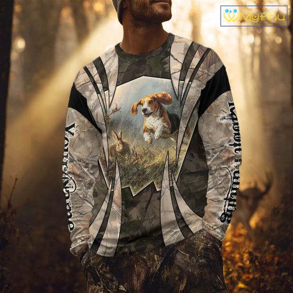 Custom Rabbit Hunting with Beagle 3D Prints Camouflage Shirts, Rabbit Hunting Clothes NBT139