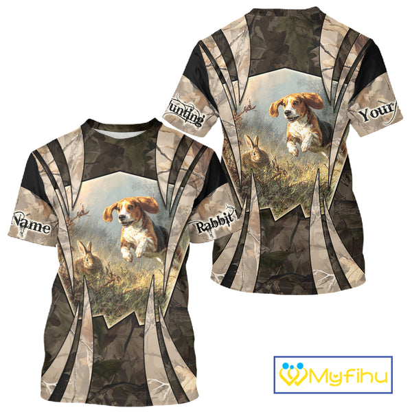 Custom Rabbit Hunting with Beagle 3D Prints Camouflage Shirts, Rabbit Hunting Clothes NBT139