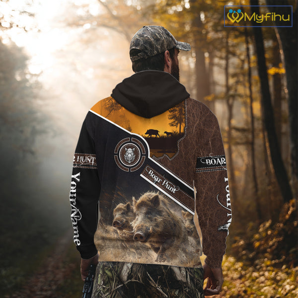 Wild Boar Hunting Leather Pattern Custom Name 3D All Over Printed Shirts Personalized Boar Shirt NBT143