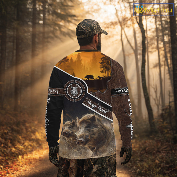 Wild Boar Hunting Leather Pattern Custom Name 3D All Over Printed Shirts Personalized Boar Shirt NBT143