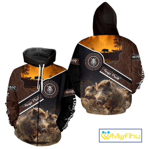 Wild Boar Hunting Leather Pattern Custom Name 3D All Over Printed Shirts Personalized Boar Shirt NBT143