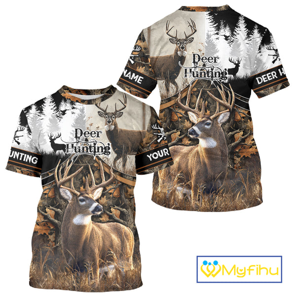 Custom Whitetail Deer Hunting Shirt Camouflage Deer Hunter Custom Name, Hunting Gift NBT291