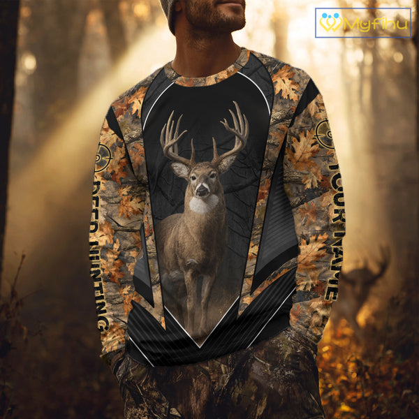 Custom Whitetail Deer Hunting Autumn Dark Camouflage 3D Shirts, Best Gift Ideas for Hunters NBT241