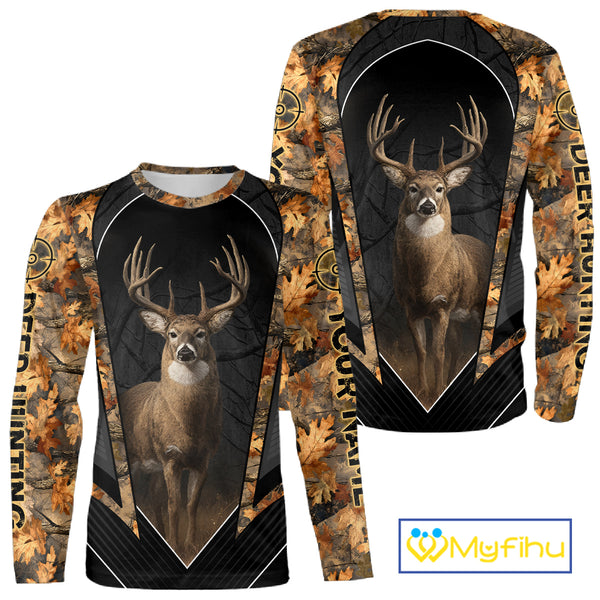 Custom Whitetail Deer Hunting Autumn Dark Camouflage 3D Shirts, Best Gift Ideas for Hunters NBT241