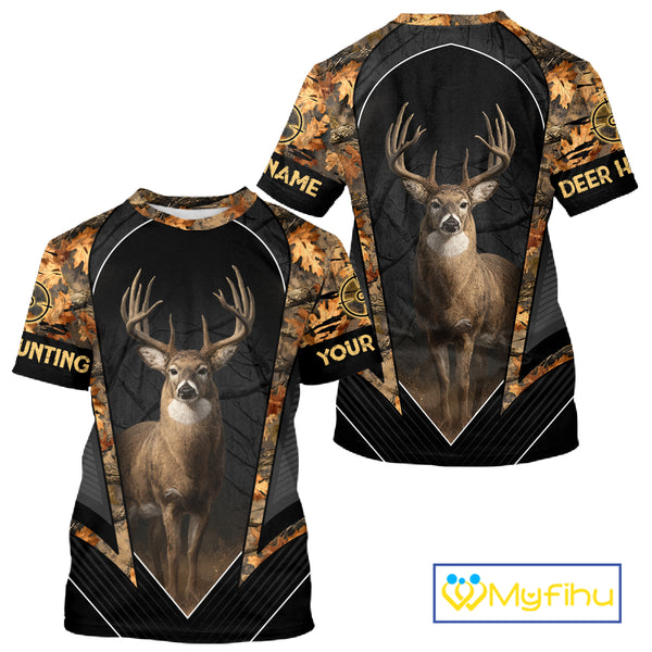 Custom Whitetail Deer Hunting Autumn Dark Camouflage 3D Shirts, Best Gift Ideas for Hunters NBT241
