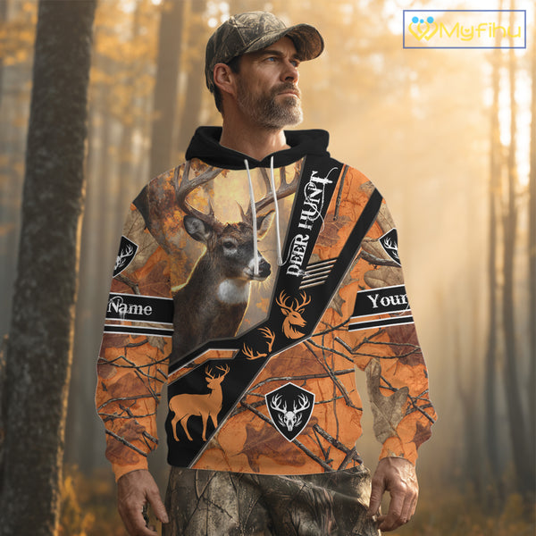 Deer Hunting Orange Camouflage 3D Printing Custom Name Shirts, Best Deer Hunting Shirts for Men NBT152