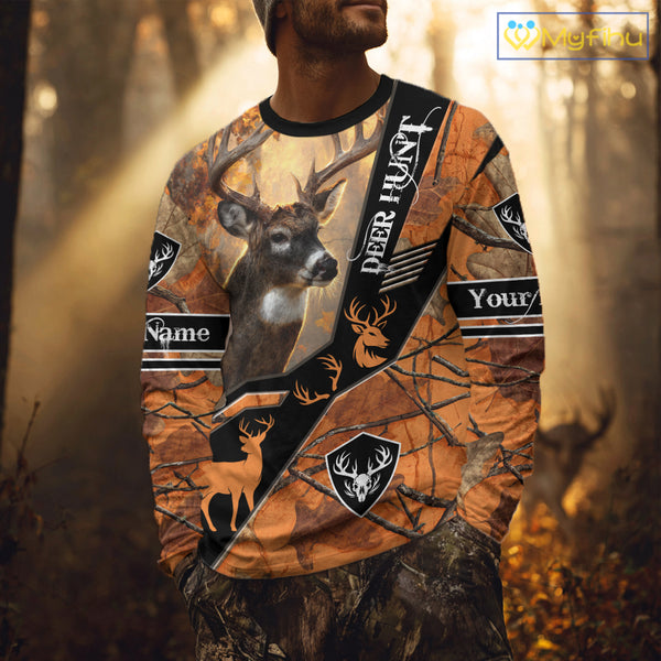 Deer Hunting Orange Camouflage 3D Printing Custom Name Shirts, Best Deer Hunting Shirts for Men NBT152