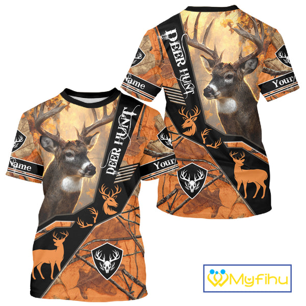 Deer Hunting Orange Camouflage 3D Printing Custom Name Shirts, Best Deer Hunting Shirts for Men NBT152
