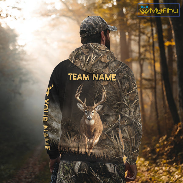 Custom Brown Camo with US Flag Deer Hunting Shirts for Men, Deer Hunting Clothes, Hunting Gifts NBT52