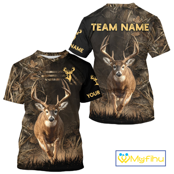 Custom Brown Camo with US Flag Deer Hunting Shirts for Men, Deer Hunting Clothes, Hunting Gifts NBT52