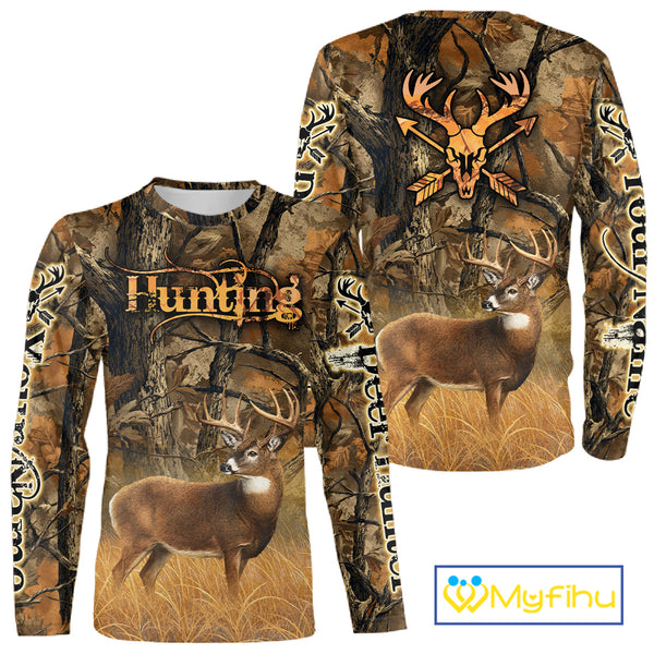 Whitetail Deer 3D All Over Printed Fall Season Camo Custom Name Best Gifts for Hunters NBT69