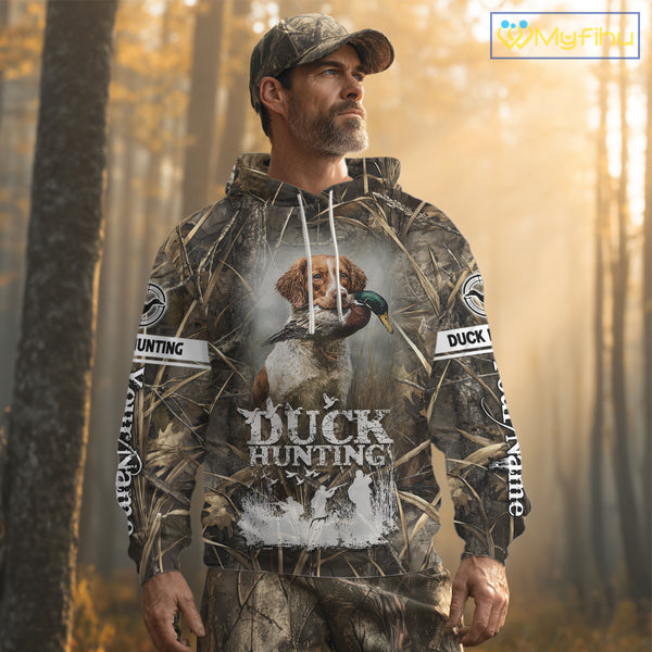 Mallard Duck Hunting Camouflage Shirts With Brittany Dog, Duck Hunting Season, Hunting Gifts NBT180