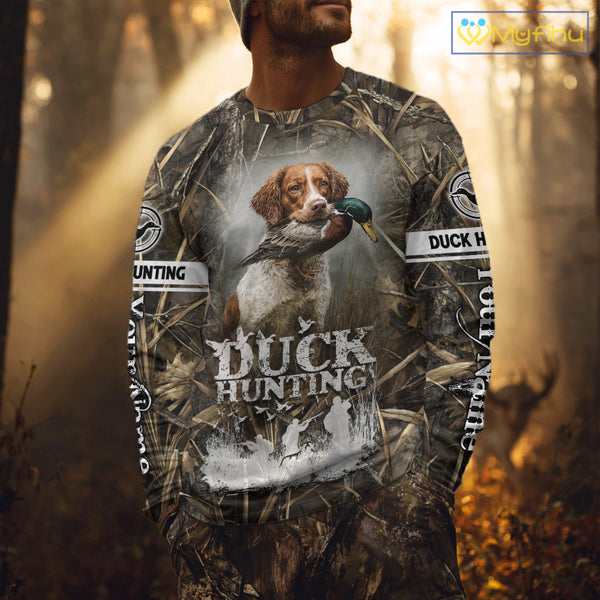 Mallard Duck Hunting Camouflage Shirts With Brittany Dog, Duck Hunting Season, Hunting Gifts NBT180