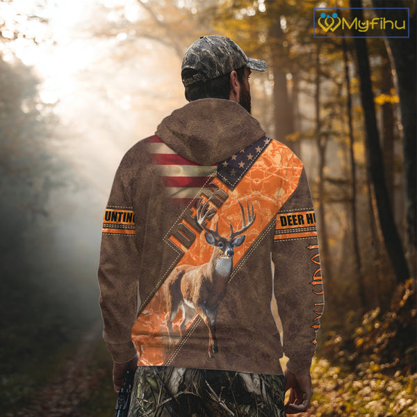 Whitetail Deer Hunting Leather Pattern Custom Name Shirt 3D All Over Printed Clothes, Hunting Gifts NBT90