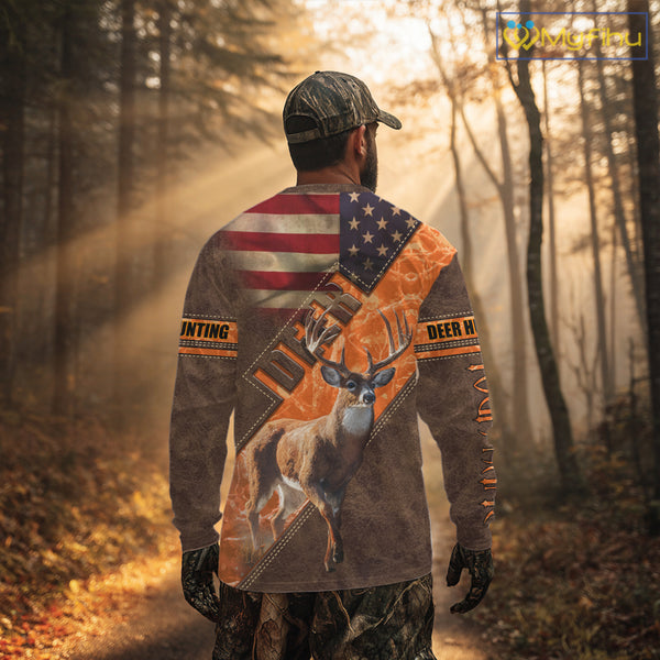 Whitetail Deer Hunting Leather Pattern Custom Name Shirt 3D All Over Printed Clothes, Hunting Gifts NBT90