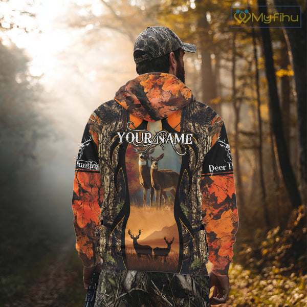 Orange Camo Whitetail Deer Hunting Shirt Custom name for Fall Season, Perfect Gifts for Hunters NBT04