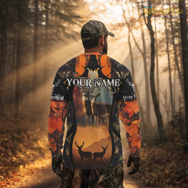 Orange Camo Whitetail Deer Hunting Shirt Custom name for Fall Season, Perfect Gifts for Hunters NBT04