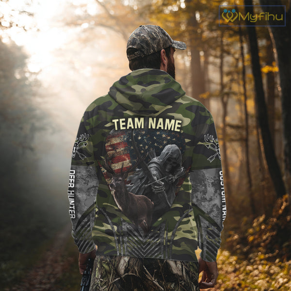 Grim Reaper US Flag Deer Hunting Hoodie, Longsleeve Shirt, Gifts for Hunters NBT07