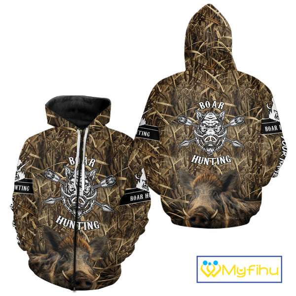 Personalized Wild Boar Hunting Camouflage Customize Name 3D All Over Printed Boar Hunting Shirts NBT104