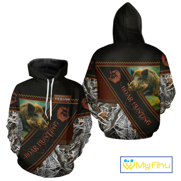 Wild Boar Hunting Black Camo Snow Winter 3D All Over Printed Shirts Custom Name Hunting Gift NHT103