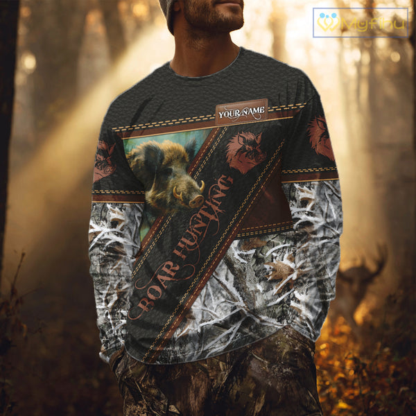Wild Boar Hunting Black Camo Snow Winter 3D All Over Printed Shirts Custom Name Hunting Gift NHT103
