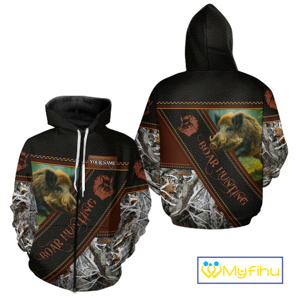 Wild Boar Hunting Black Camo Snow Winter 3D All Over Printed Shirts Custom Name Hunting Gift NHT103
