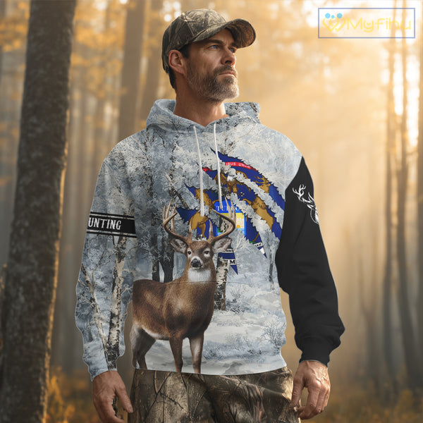 Snow Camo Deer Hunting Shirt, Pennsylvania Flag, Whitetail Hunters NBT13