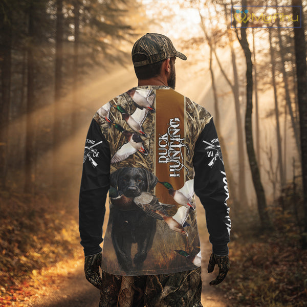 Duck Hunting with Black Lab Custom Name 3D All Over Print Camo Shirt, Hunting Gifts for Hunters NBT109