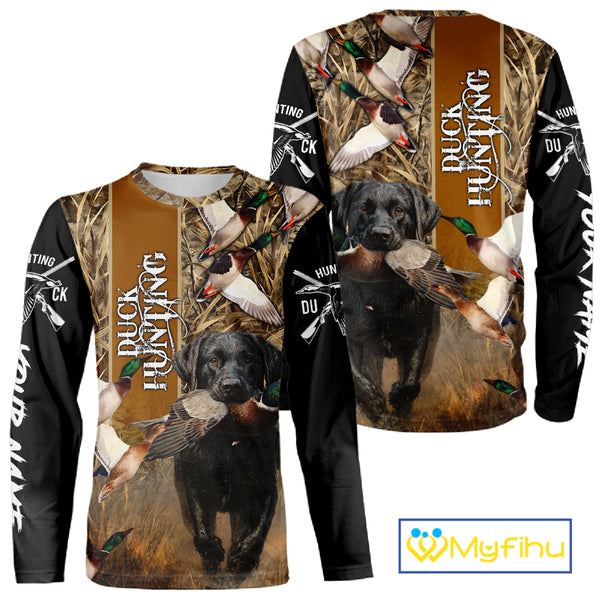 Duck Hunting with Black Lab Custom Name 3D All Over Print Camo Shirt, Hunting Gifts for Hunters NBT109