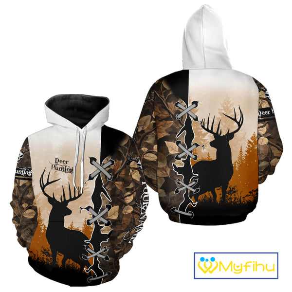 Whitetail Buck Hunting Hoodie, Longsleeve Shirt, Autumn Brown Camo, Perfect Hunter Gifts NBT15