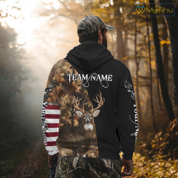 Whitetail Deer Hunting Shirt Camo With US Flag And Buck Head  – Best Hunter Gift NBT22