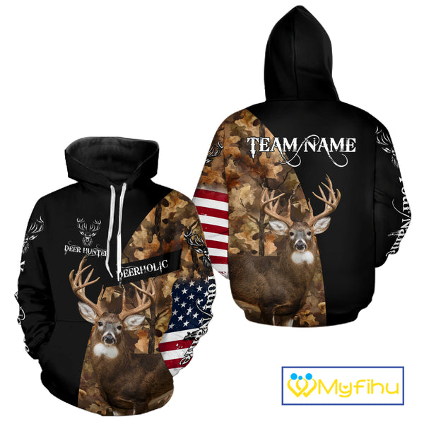 Whitetail Deer Hunting Shirt Camo With US Flag And Buck Head  – Best Hunter Gift NBT22
