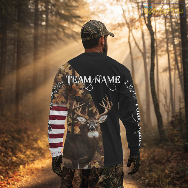 Whitetail Deer Hunting Shirt Camo With US Flag And Buck Head  – Best Hunter Gift NBT22