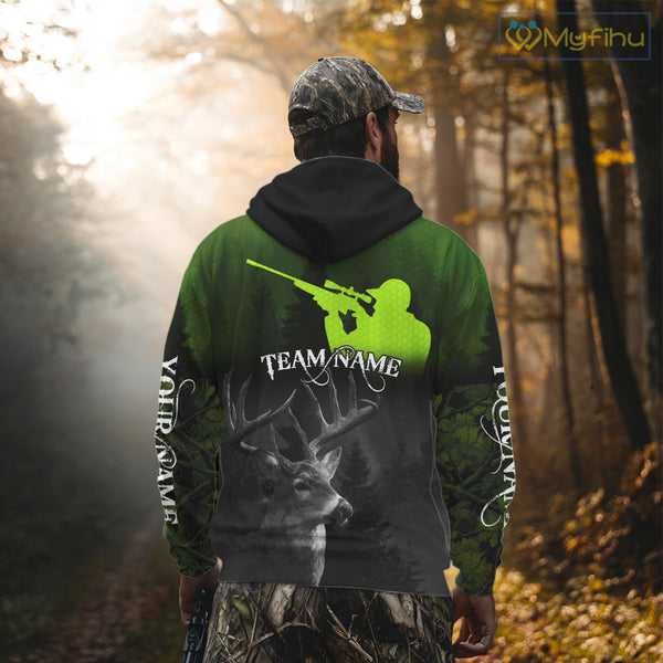 Deer Hunting Shirt Deerholic Hunter Silhouette – Green Camo Big Game Rifle for Men NBT25